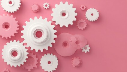 White and pink gears on a pink background