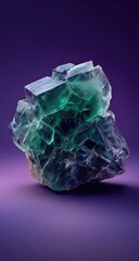 Fototapeta premium Emerald green crystal cluster on purple backdrop