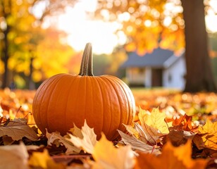 pumpkin on autumn leaves