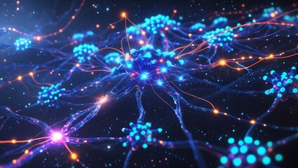 Vibrant neural network with glowing synapses and interconnected pathways