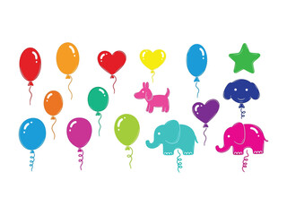 Playful Array: A colorful arrangement of vibrant balloons, showcasing a collection of shapes, including playful animal figures. Perfect for cheerful celebrations!