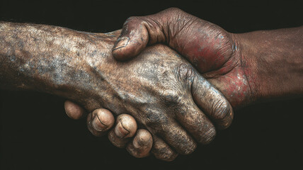 Fototapeta premium Dirty handshake with black background