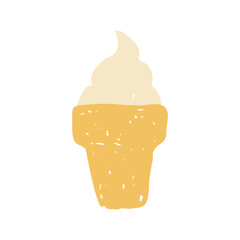 Hand Drawn Ice Cream Cone Icon. Playful Sweet Food Dessert Vector  illustration in crayon and chalk style with rough texture for summer menus and cafe art.