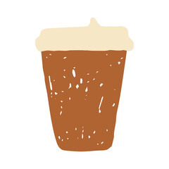 Hand Drawn Paper Coffee Cup Icon. Fun Hot Drink Vector illustration in playful chalk and crayon style with grunge texture for cafe menu design.