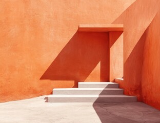 Orange wall, steps, shadow, modern
