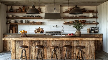 Rustic farmhouse kitchen with wooden accents
