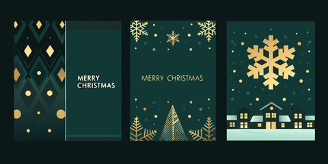 Elegant christmas card designs with gold accents and winter scenes © Ramanath