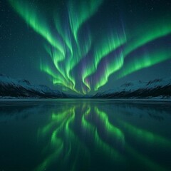 night in the mountains with aurora