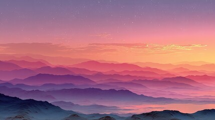 Pastel Lavender and Orange Sunset Over Silhouetted Mountains