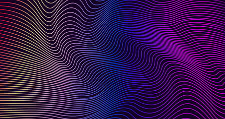Neon waves. Abstract futuristic gradient background. Dynamic digital ripple. Sound wave effect. Used in tech design, music, background, web. Graphics, vector.