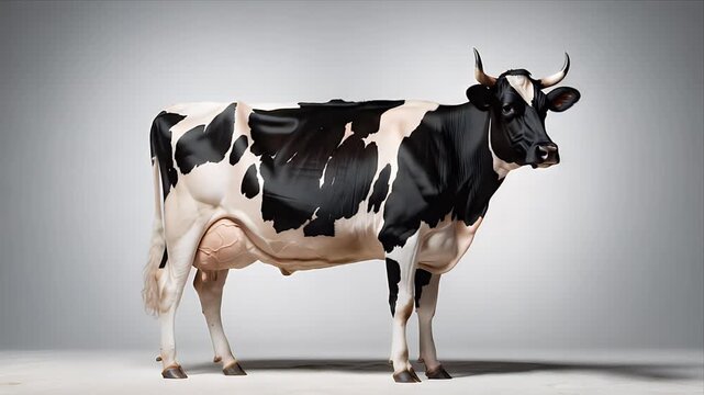Detailed Studio Shot of a Black and White Cow