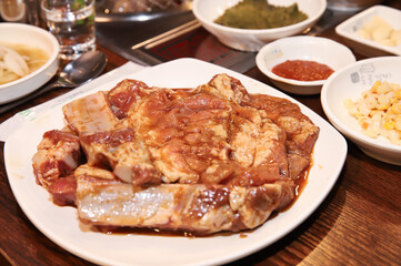 Korean barbecue. marinated beef rib bbq