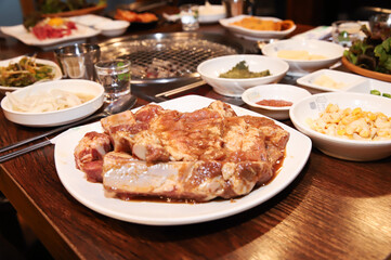 Korean barbecue. marinated beef rib bbq