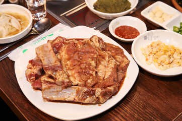Korean barbecue. marinated beef rib bbq