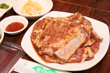 Korean barbecue. marinated beef rib bbq
