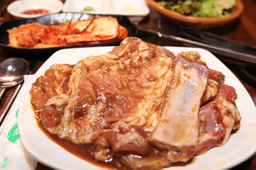 Korean barbecue. marinated beef rib bbq