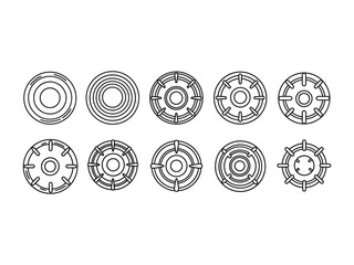 Abstract Target Collection: a collection of precisely drawn concentric circle patterns. These graphic elements can be used as targets in various applications.