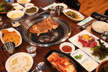 Korean barbecue. marinated beef rib bbq