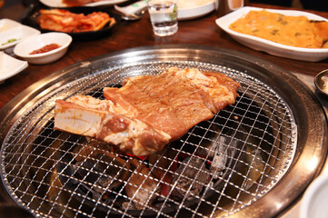 Korean barbecue. marinated beef rib bbq