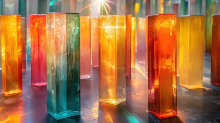Colorful translucent rectangular columns