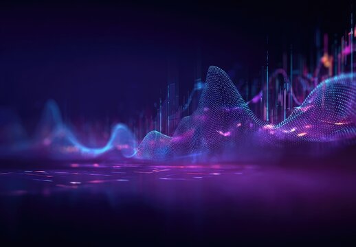 Abstract data visualization, vibrant colors, flowing lines and dots - Powered by Adobe