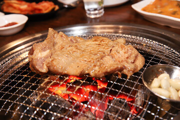 Korean barbecue. marinated beef rib bbq