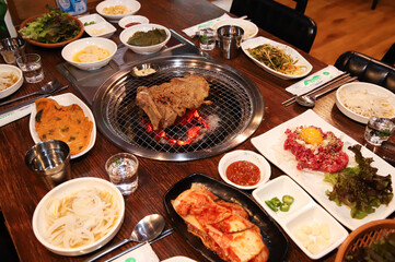 Korean barbecue. marinated beef rib bbq