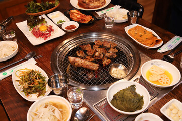 Korean barbecue. marinated beef rib bbq