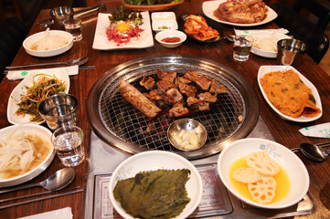 Korean barbecue. marinated beef rib bbq