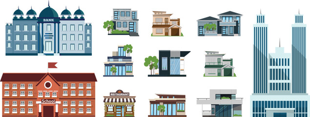 Architectural buildings icons design bundle set featuring detailed and stylish landmark illustrations for creative use.