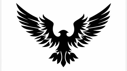 Obraz premium Illustration of a stylized black eagle with outstretched wings on a white background design element vector silhouette
