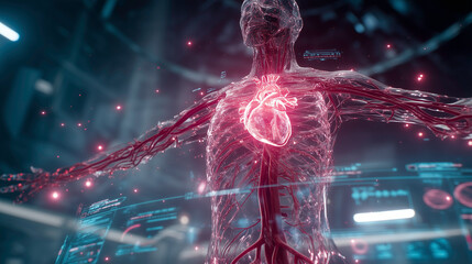Advanced Human Body Scan with Heart Highlight Cardiac Diagnostics and Medical Technology