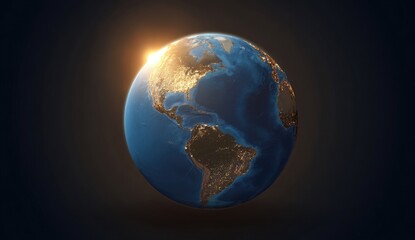 Fototapeta premium Detailed Earth globe, Americas highlighted, sunlit