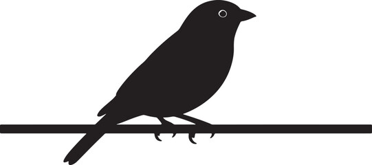 Black silhouette of a small bird perched on a wire