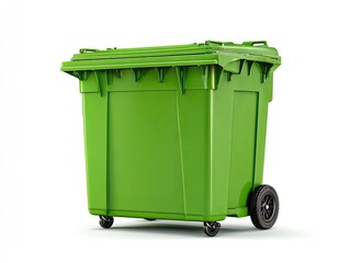 Green plastic garbage bin, isolated