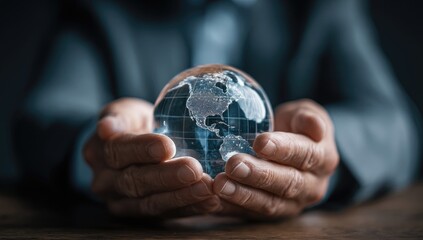Hands holding a glass globe of the Earth