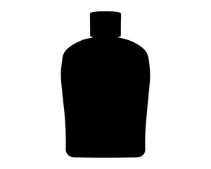 Black silhouette of a bottle container for liquid product on white background