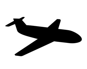 Silhouette of an airplane flying in the sky against a white background