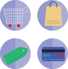 Shopping and E-commerce Flat Icons Set &ndash; Blue Theme