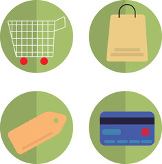 Shopping and E-commerce Flat Icons Set &ndash; Green Theme