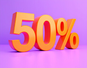 3D Render of 50% Discount on Violet Background
