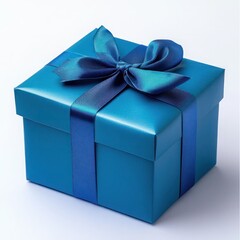Elegant blue gift box with satin ribbon, perfect for various occasions and celebrations including birthdays and holidays