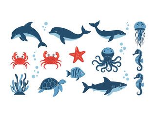 Underwater Marine Life: A delightful ensemble of aquatic life creatures, captured in a vivid illustration, showcasing the beauty and diversity of the underwater realm.