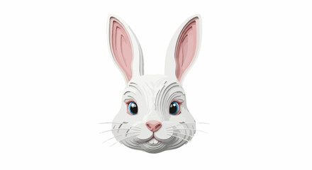 Obraz premium Whimsical layered paper art bunny face with big blue eyes, perfect for spring holidays, Easter celebrations, or children's themes, bringing playful charm.