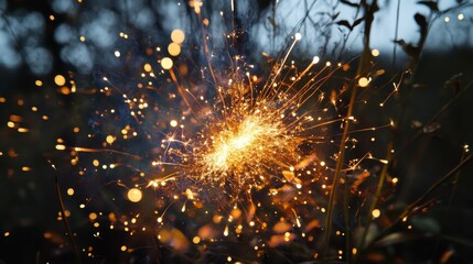 A dazzling burst of sparks lights up the darkness. This stunning image captures the magic of fire and light in a unique way. Perfect for various creative uses. Generative AI