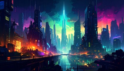 Obraz premium Vibrant futuristic cityscape