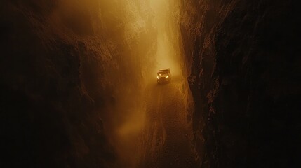 SUV navigating a misty mountain pass