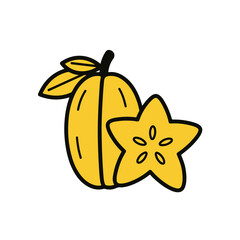 Star Fruit Isolated, Freshly Cut, Exotic and Delicious.