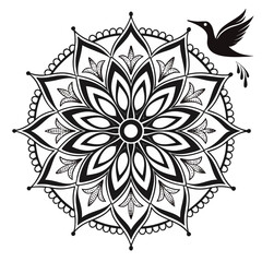 The Combination of balck and white geometric shapes and lines of mandala sketch for coloring in children and adults. Mandala coloring book.