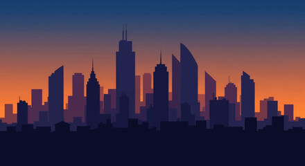 Fototapeta premium Silhouetted Cityscape at Sunset with Varied Architectural Building Styles